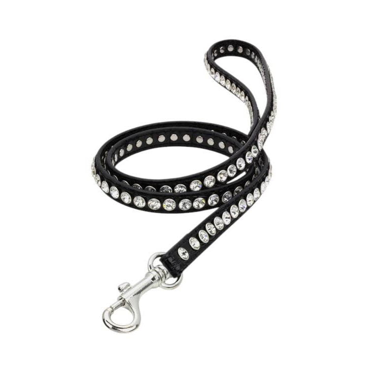 Crystal Bling Leather Dog Leash, Black, by Rope & Spurs