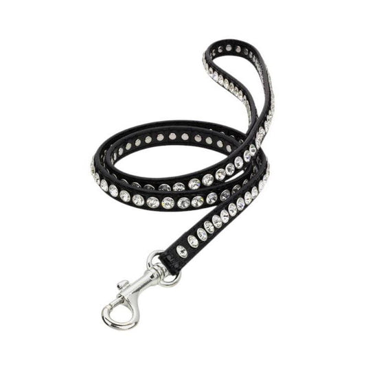 Crystal Bling Leather Dog Leash, Black, by Rope & Spurs