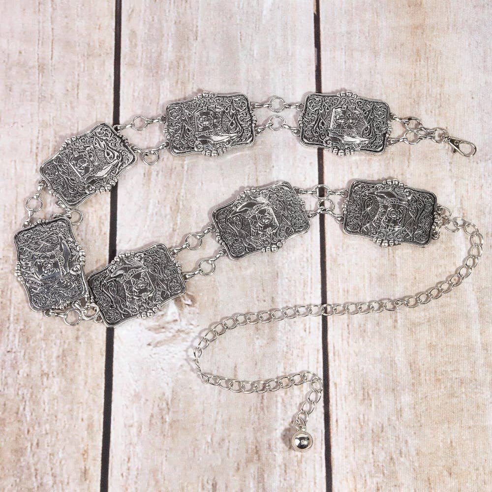 Western Engraved Boots Concho Chain Belt