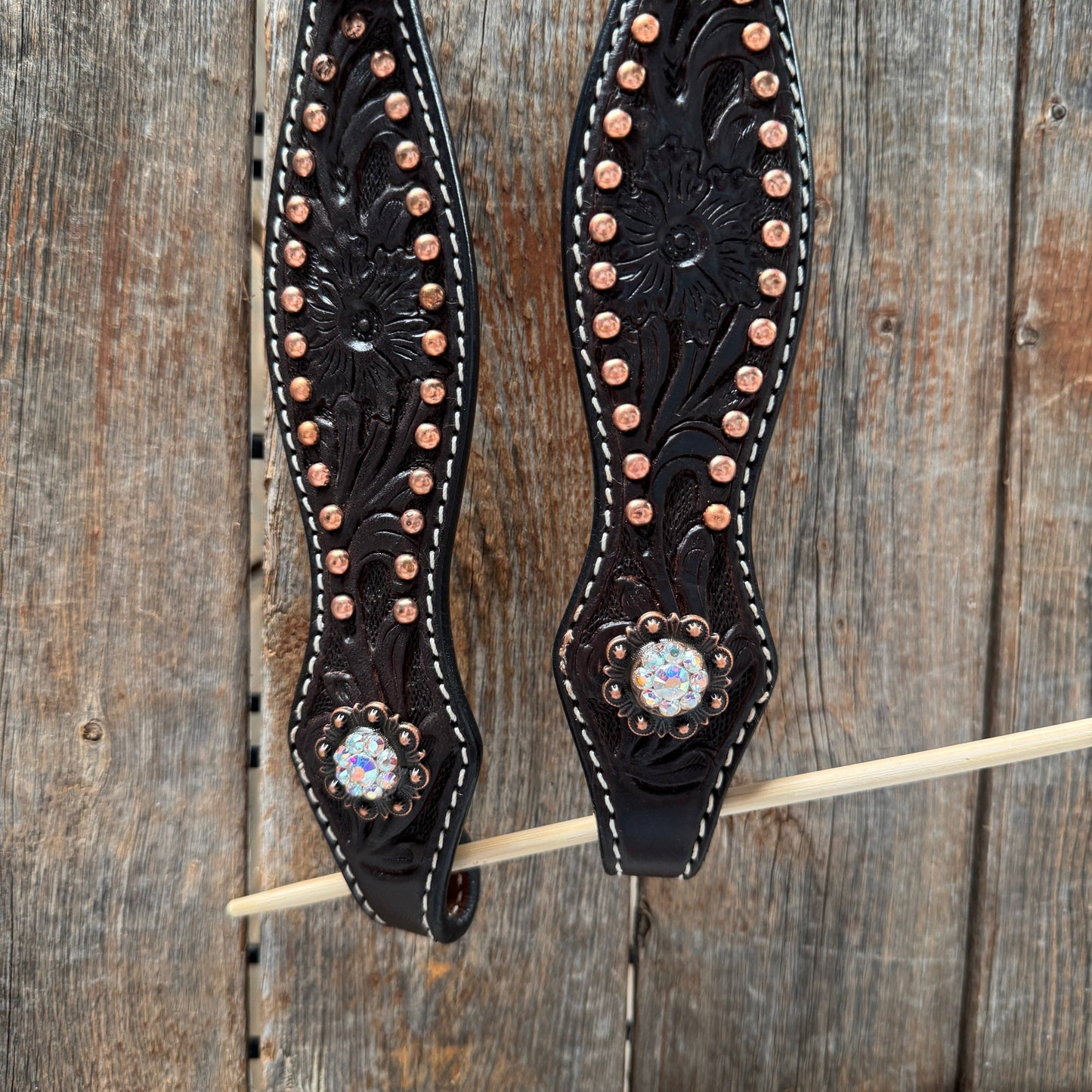 Dark Oil Floral Copper Dot AB One Ear / Breastcollar Tack Set #OEBC428