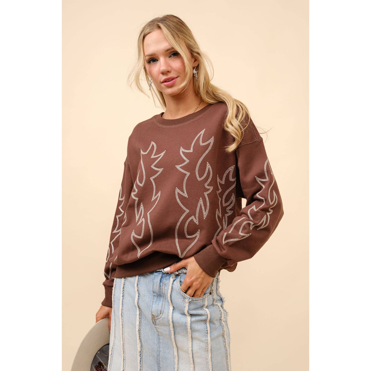 Western Boots Stitch Pullover Sweatshirt