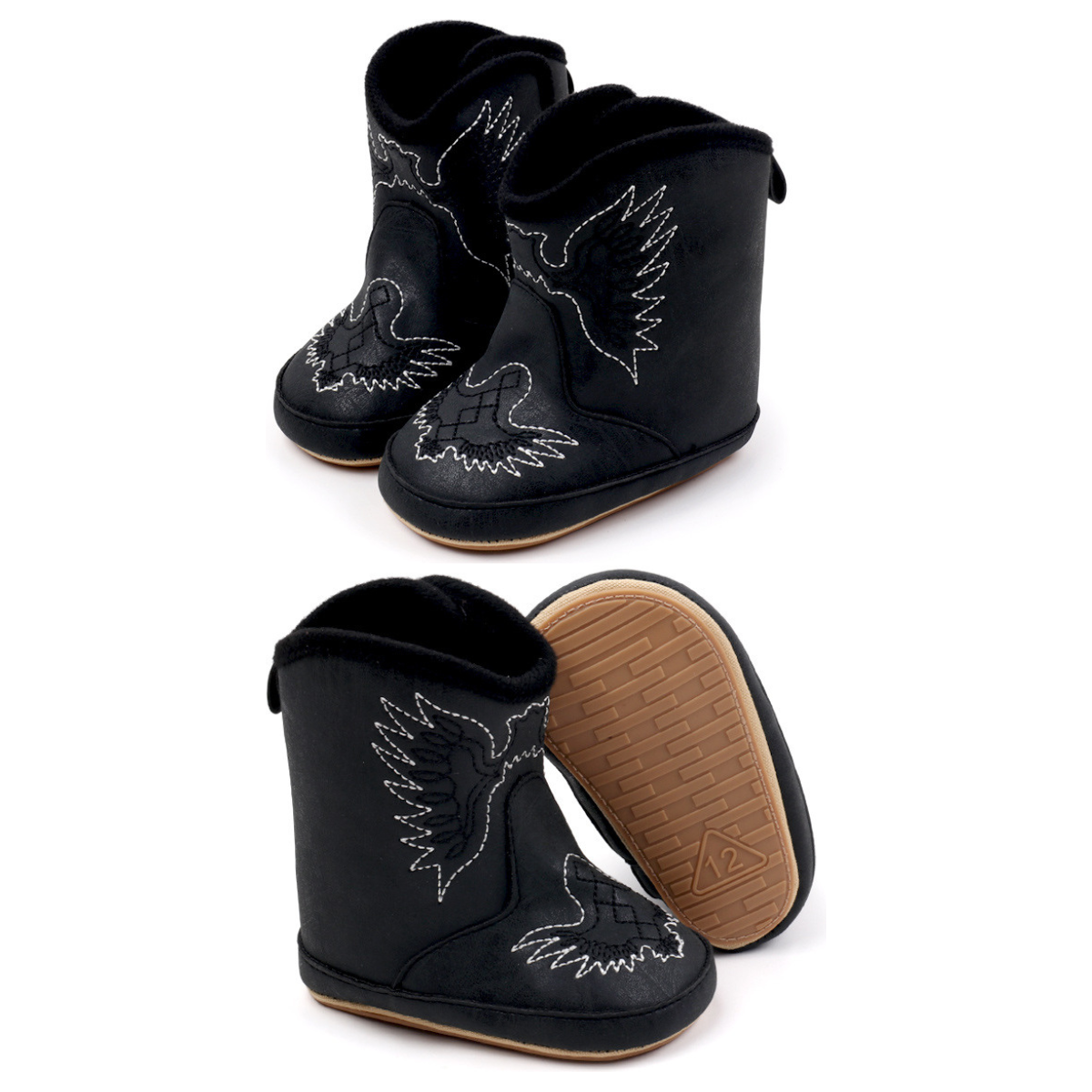 Black pleather baby  boots with velcro