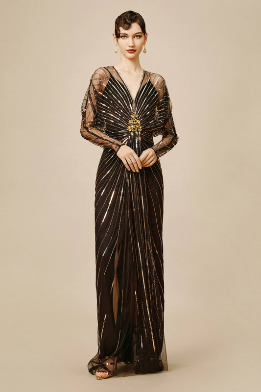 Zouzou Crystal-Encrusted Plus Size Evening Gown