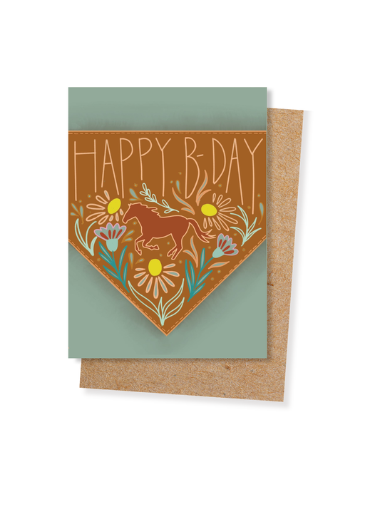 Happy B-Day Western Wild Rag Card — Cowgirl Scarf Birthday Greeting Card