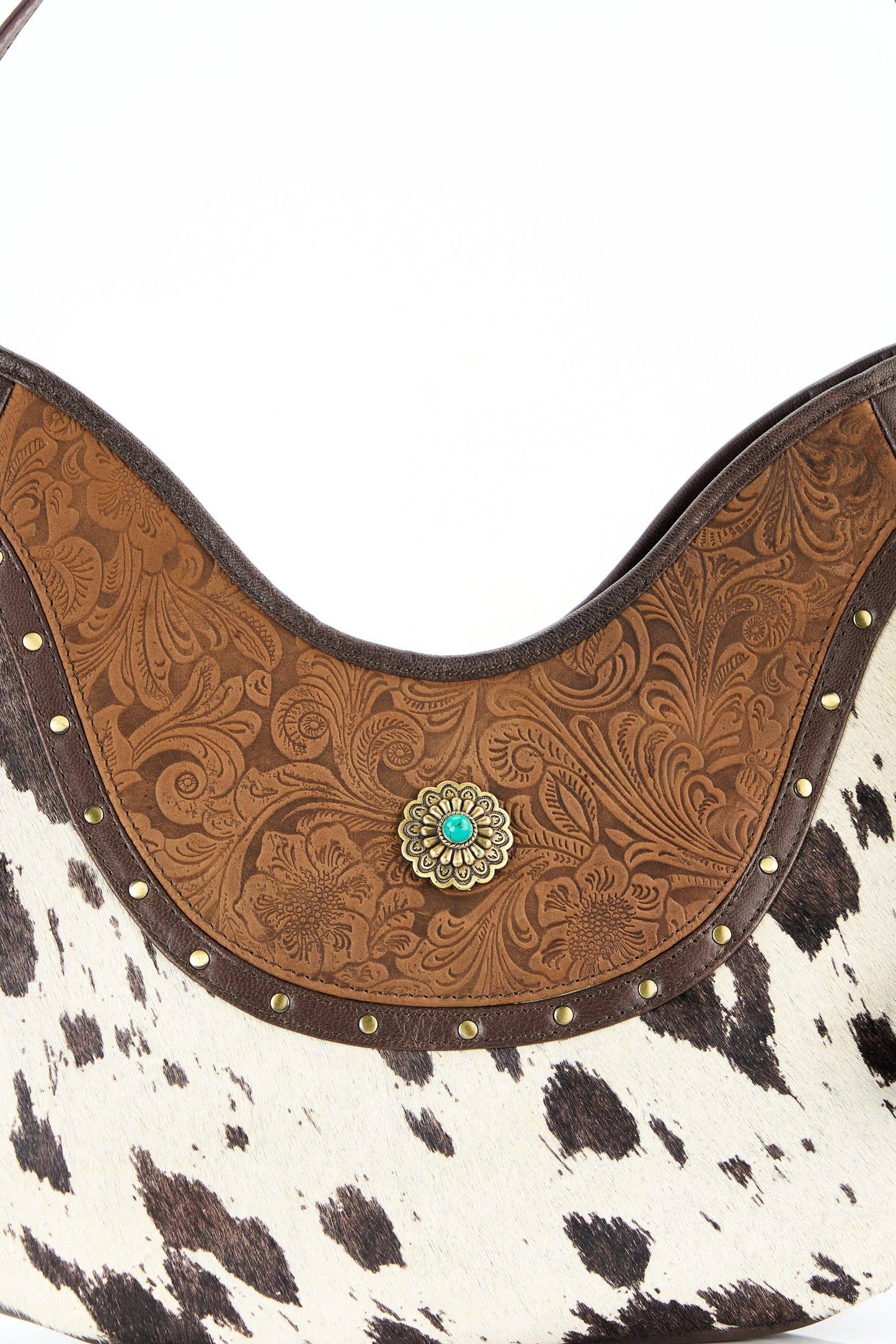 U-Shape Hide Hobo Bag with Turquoise Floral ABBG 40-26205