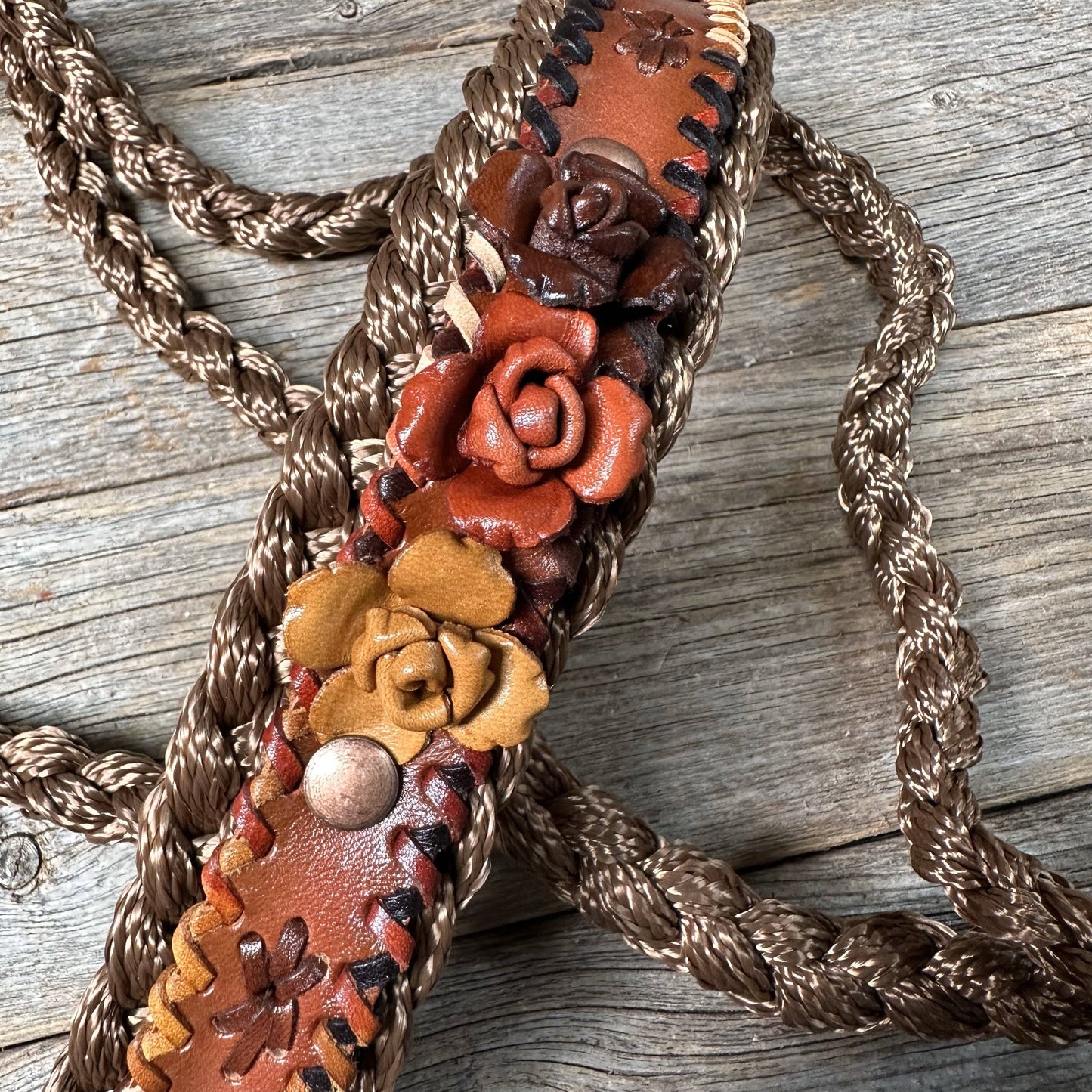 Brown Mule Tape Halter - Multi Colored Roses #MT223