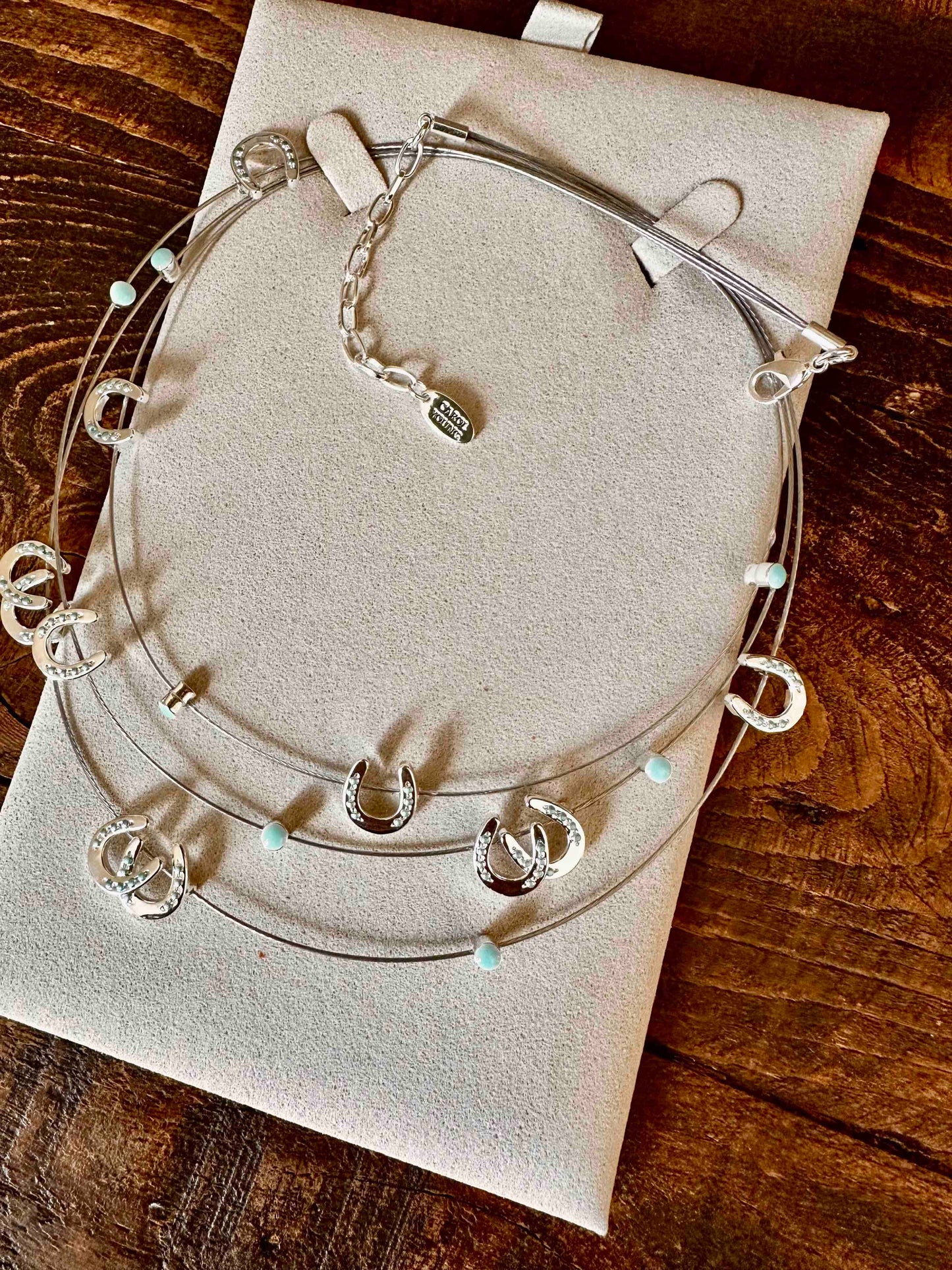 Multi Mini Horseshoes Aqua Bead Necklace