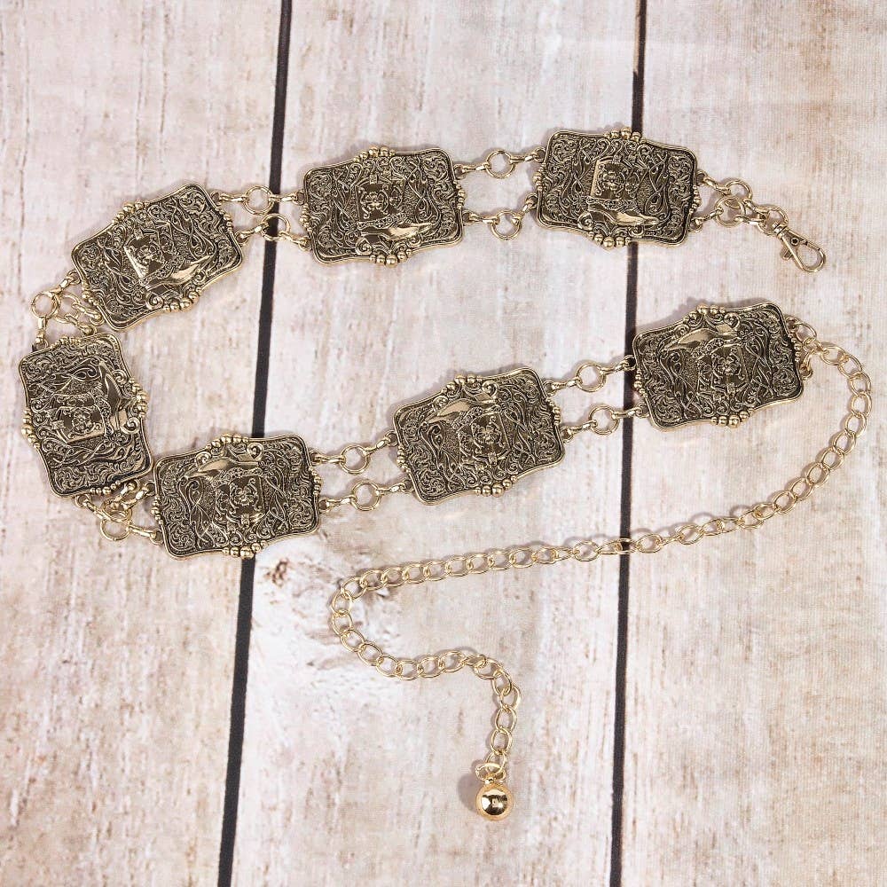Western Engraved Boots Concho Chain Belt