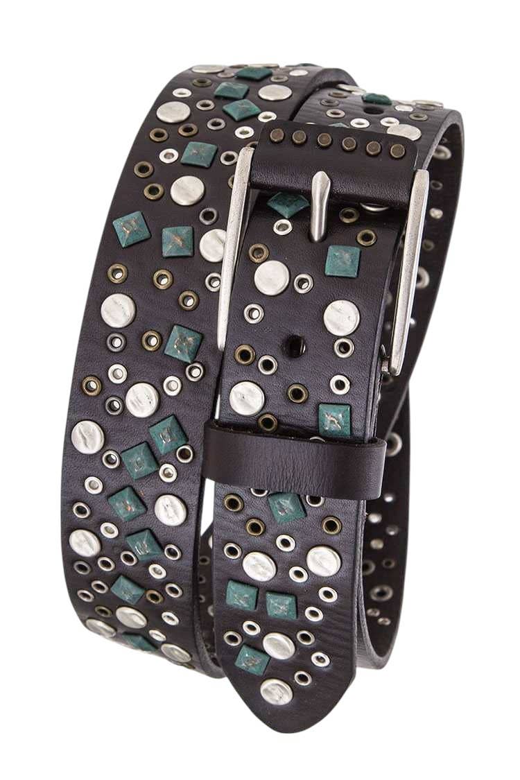 Mix Studs Distressed Leather Belt