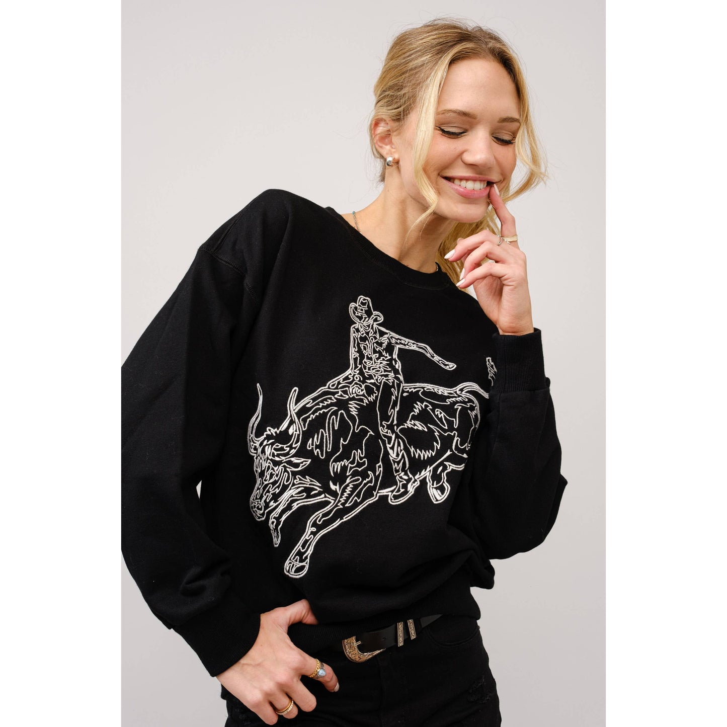 Embroidered Western Pullover Sweatshirt - 36327T
