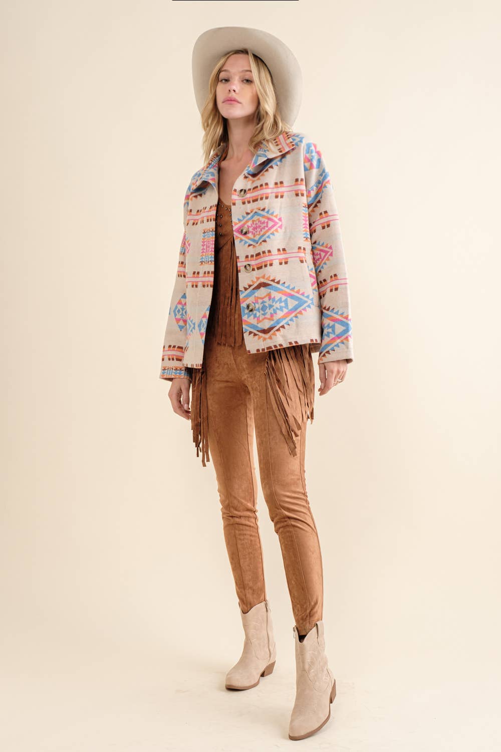 32621J - Aztec Jacquard Mock Neck Button Up Western Jacket
