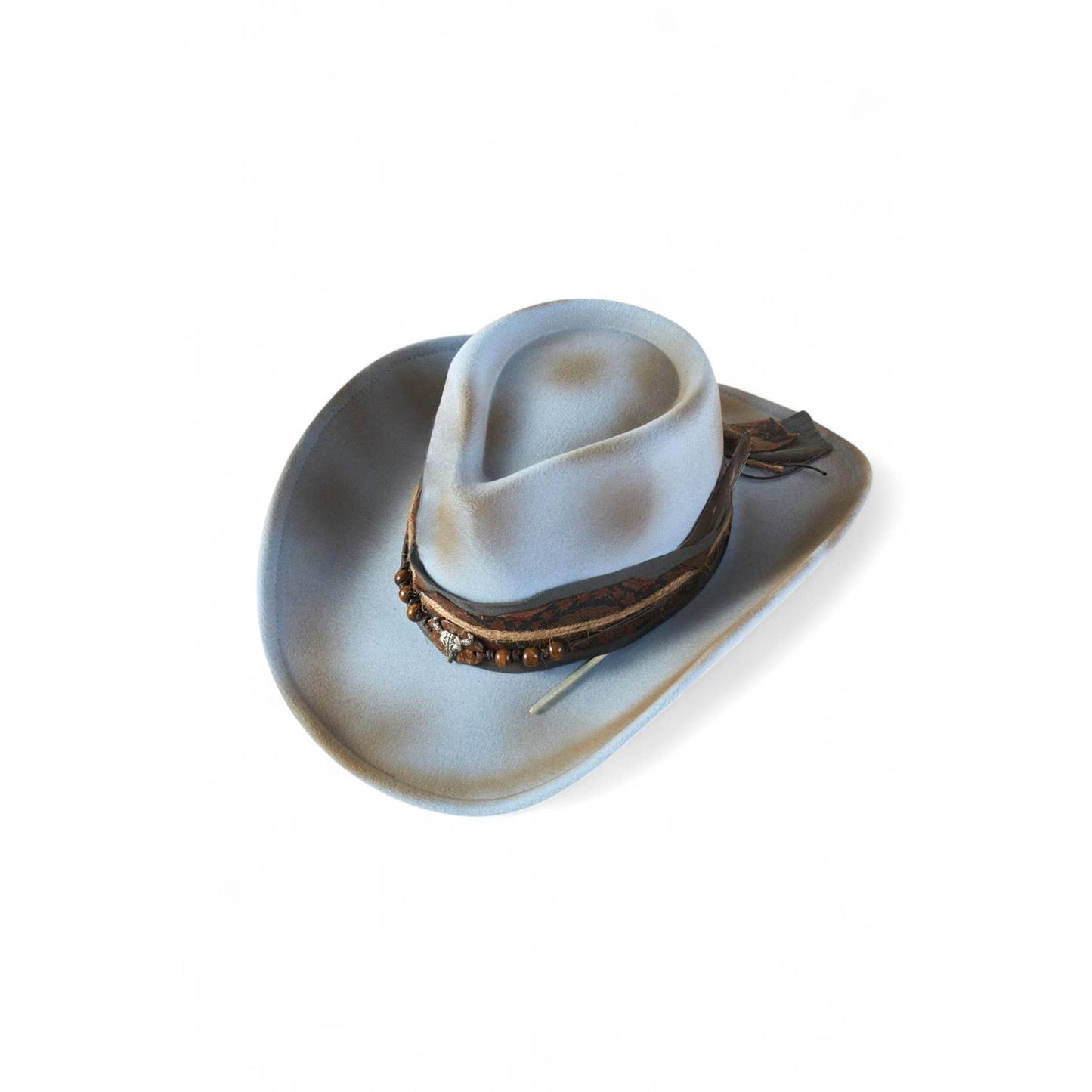 Distress Powder Blue Vintage Shapable Fedora Cowboy Hat MH0269
