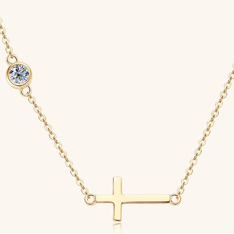 Moissanite Horizontal Cross Necklace in 925 Sterling Silver