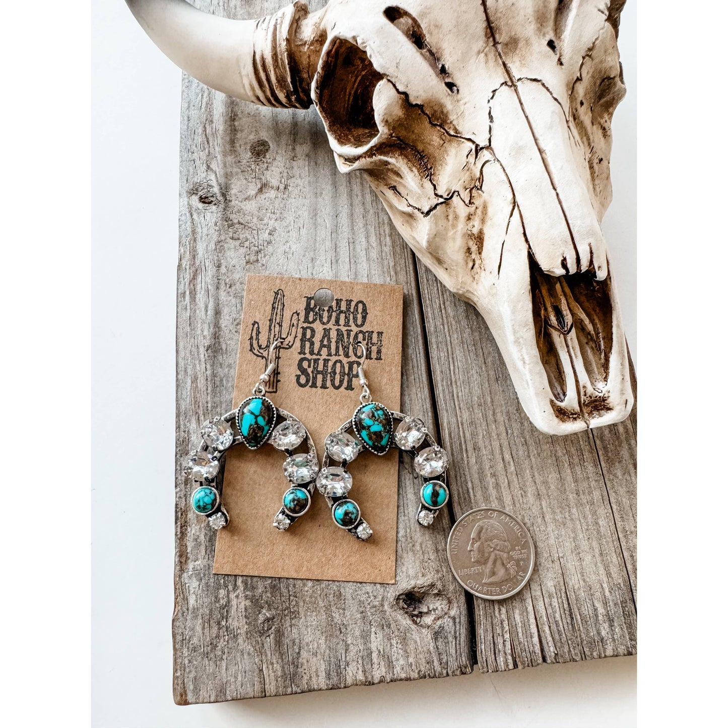 Glass Stone Squash Blossom Western Earrings