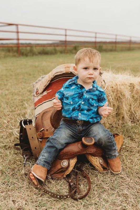Rodeo Road Blue SS Pearl Snap Onesie