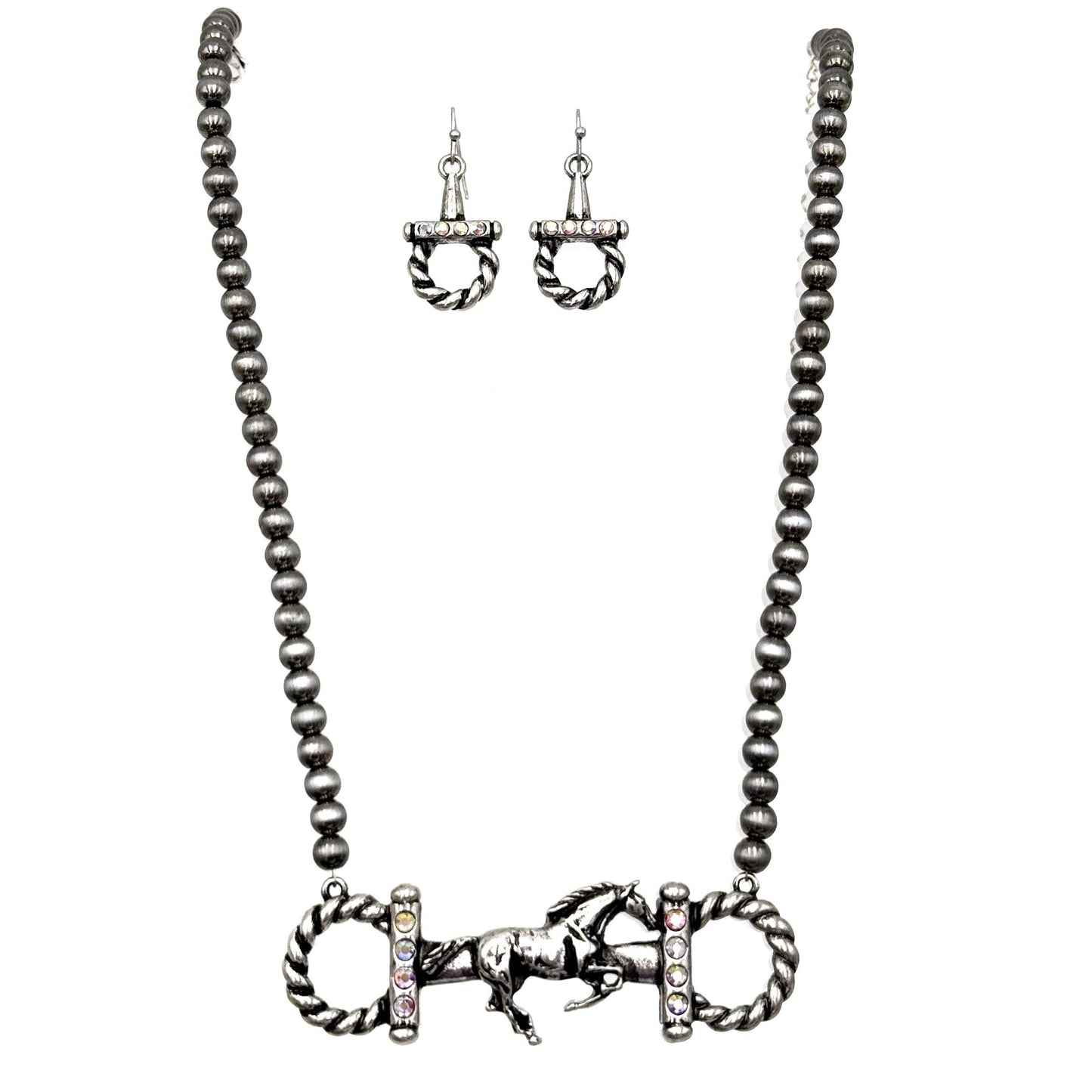 Horsebit Horse Western Necklace Earrings Set