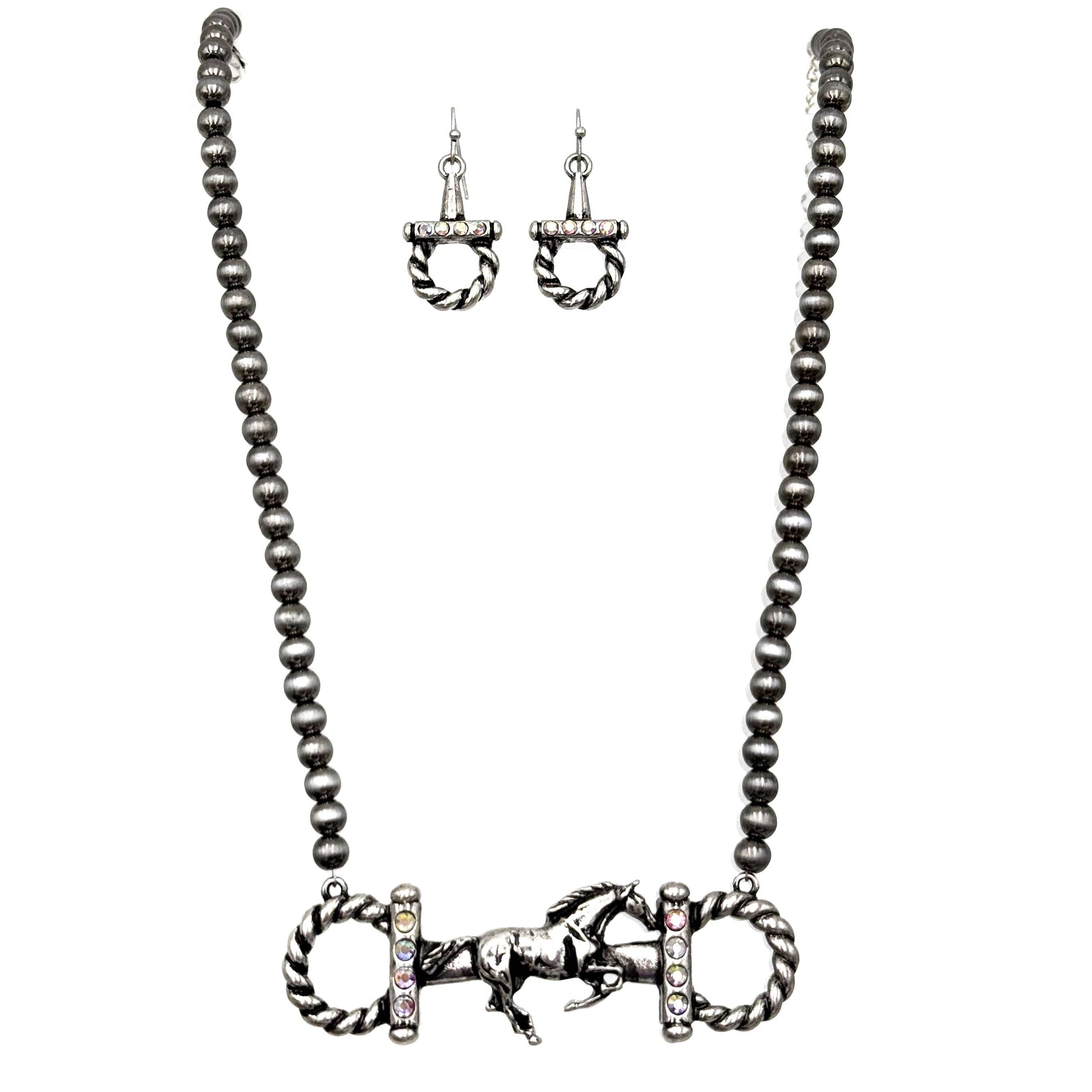 Horsebit Horse Western Necklace Earrings Set