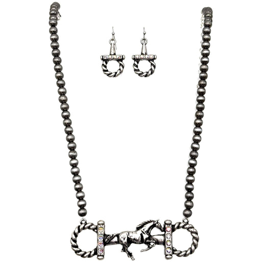 Horsebit Horse Western Necklace Earrings Set