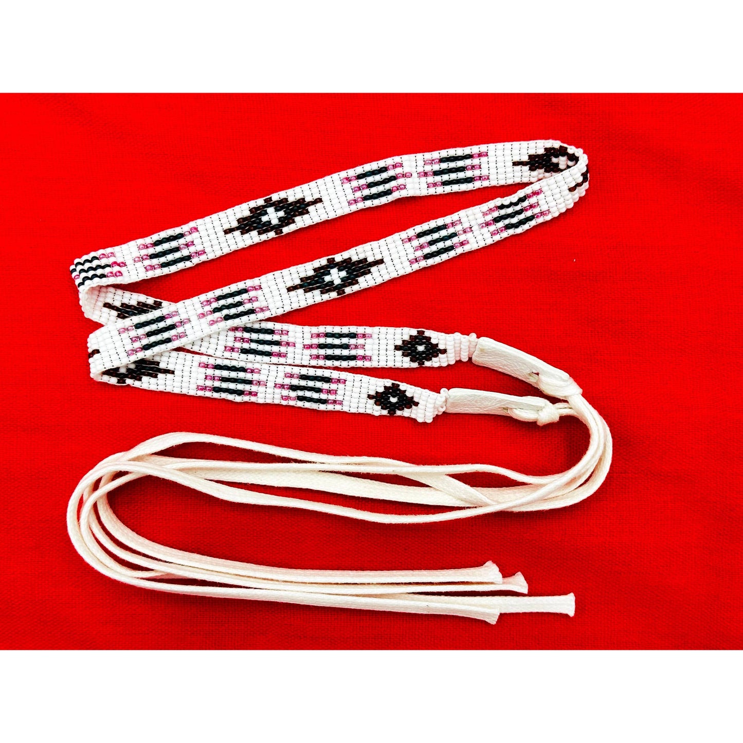 White Pink Brown Green Seed Beaded Cowboy Hatband Waist Belt