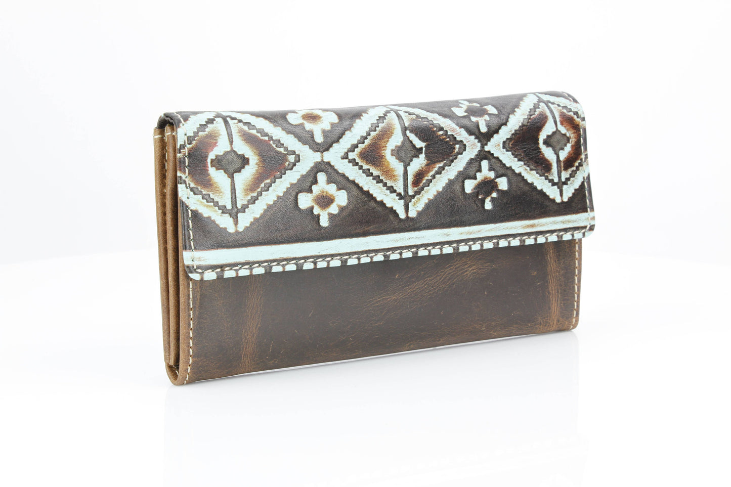 Women’s Brown Leather Aztec Clutch Wallet ABLW 18-2523