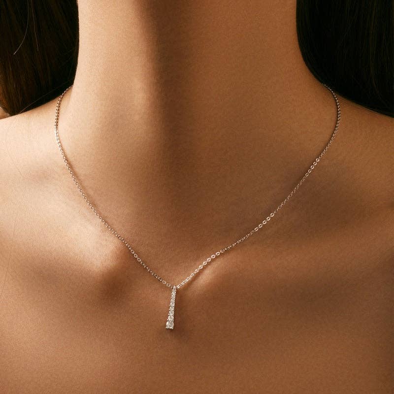 Moissanite Graduated Bar Necklace in 925 Sterling Silver