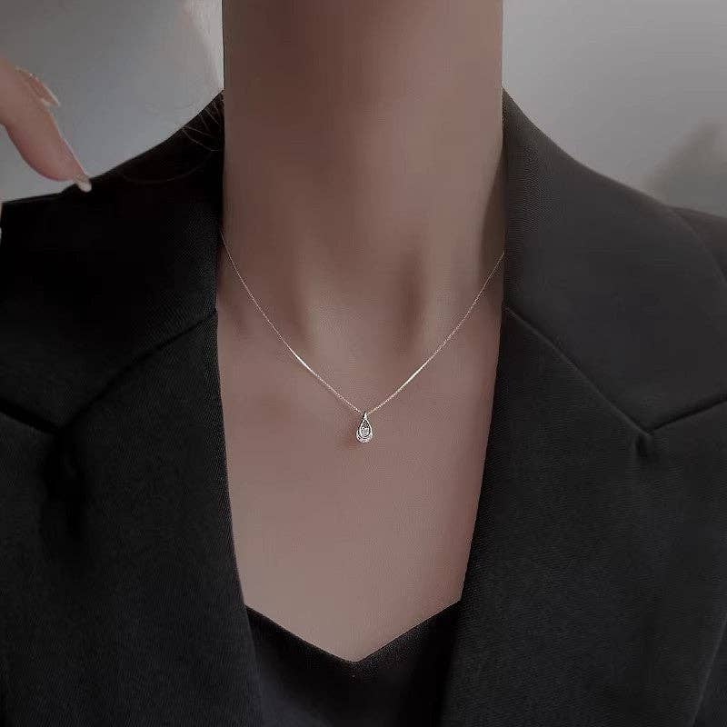 Hollow Teardrop Cage CZ Drop Necklace in 925 Sterling Silver