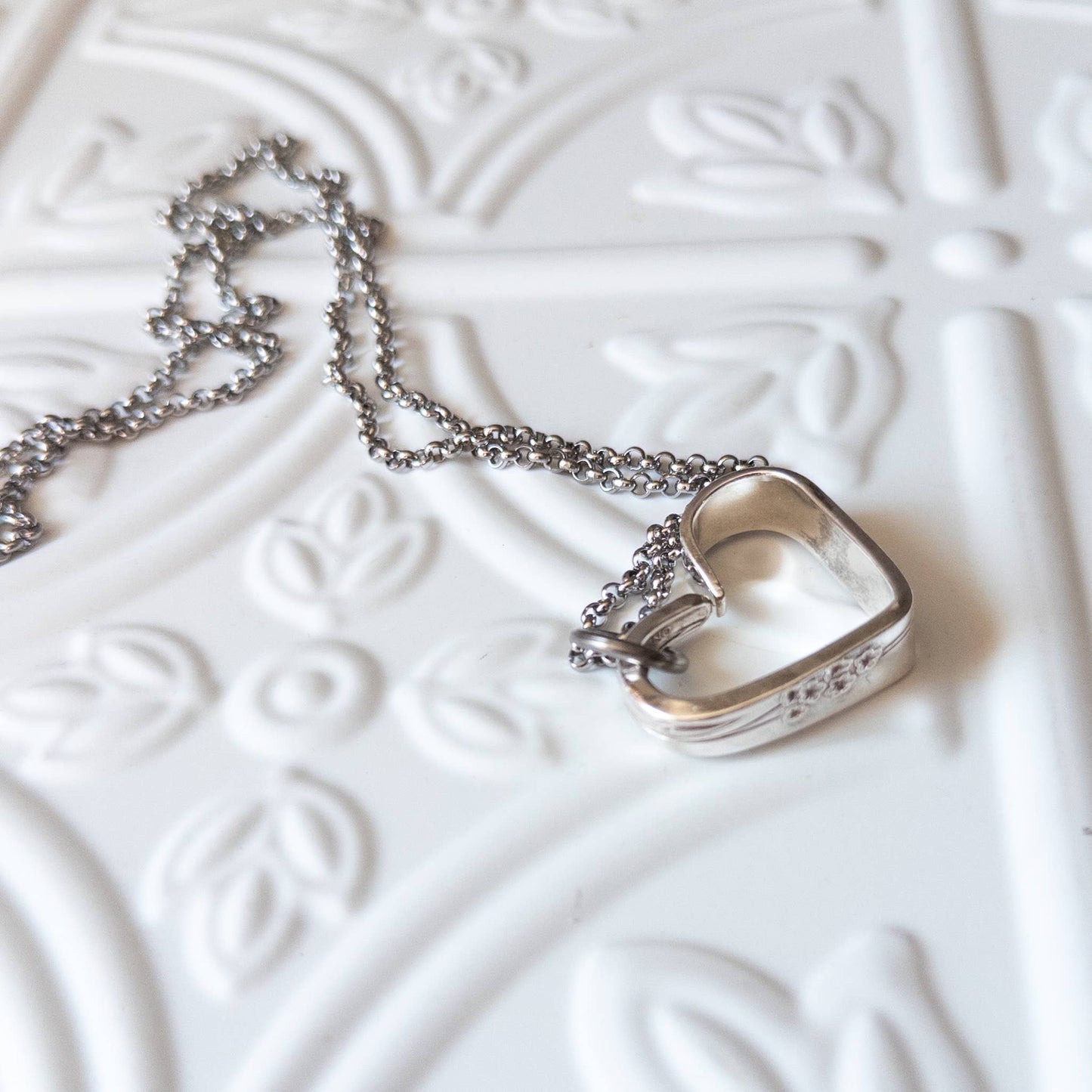 Bent Heart Silverware Necklace