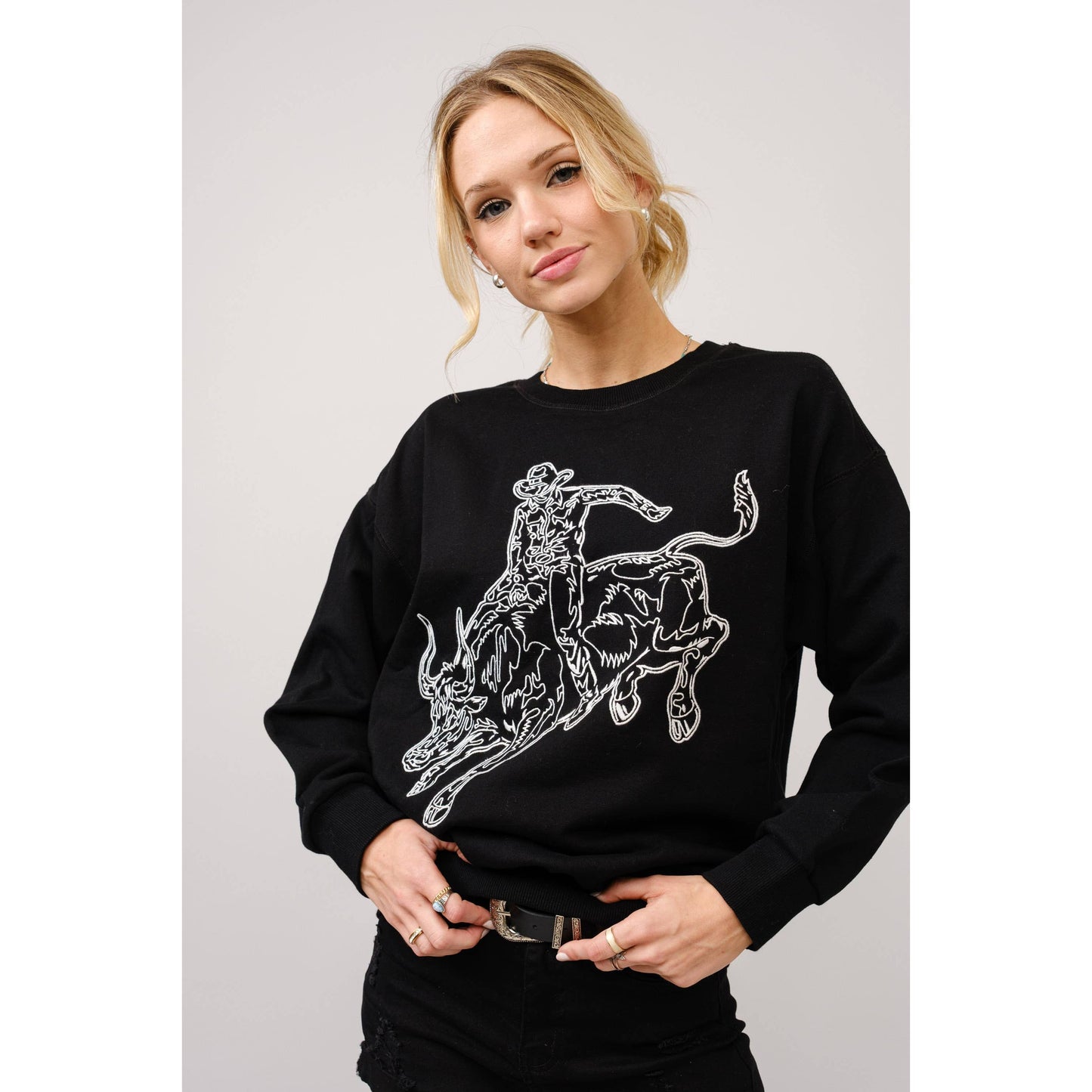 Embroidered Western Pullover Sweatshirt - 36327T