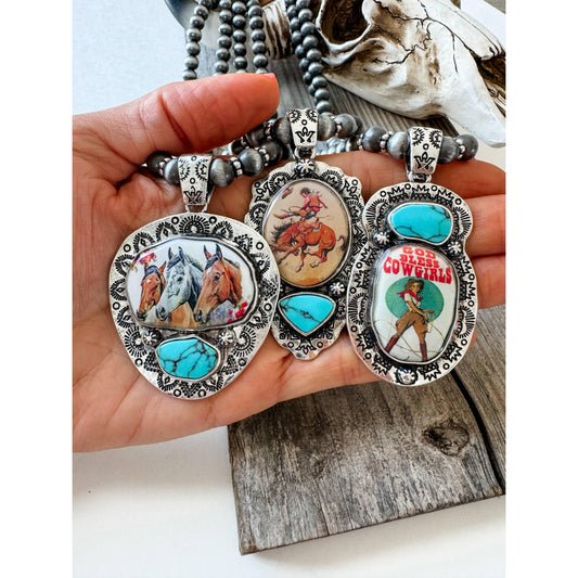 Boho Ranch Shop - Western Print Pendant Necklace - Navajo Style Pearl