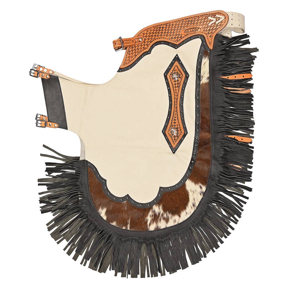 HILASON Bull Riding Chinks Rodeo Bronc Smooth Leather White Adult Handmade Chaps Western for Adults Hand Tooled