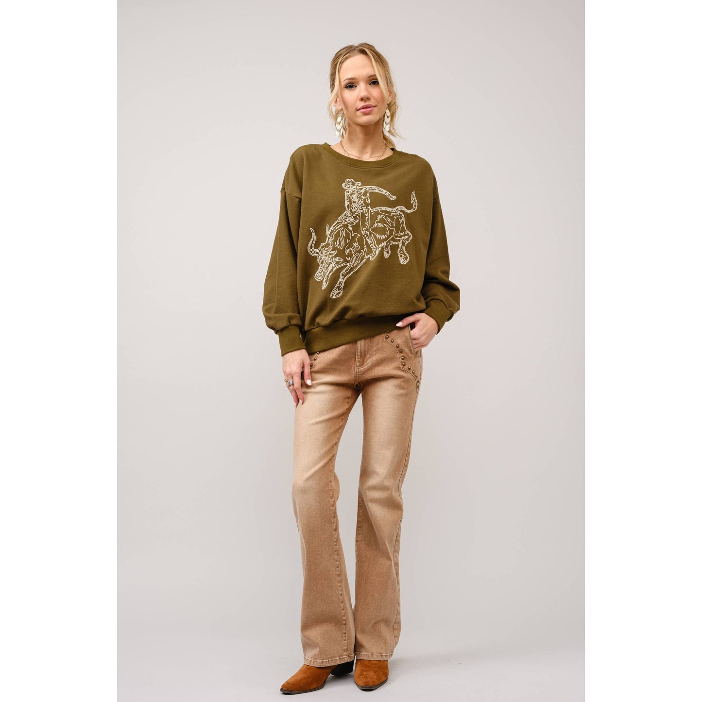 Embroidered Western Pullover Sweatshirt - 36327T