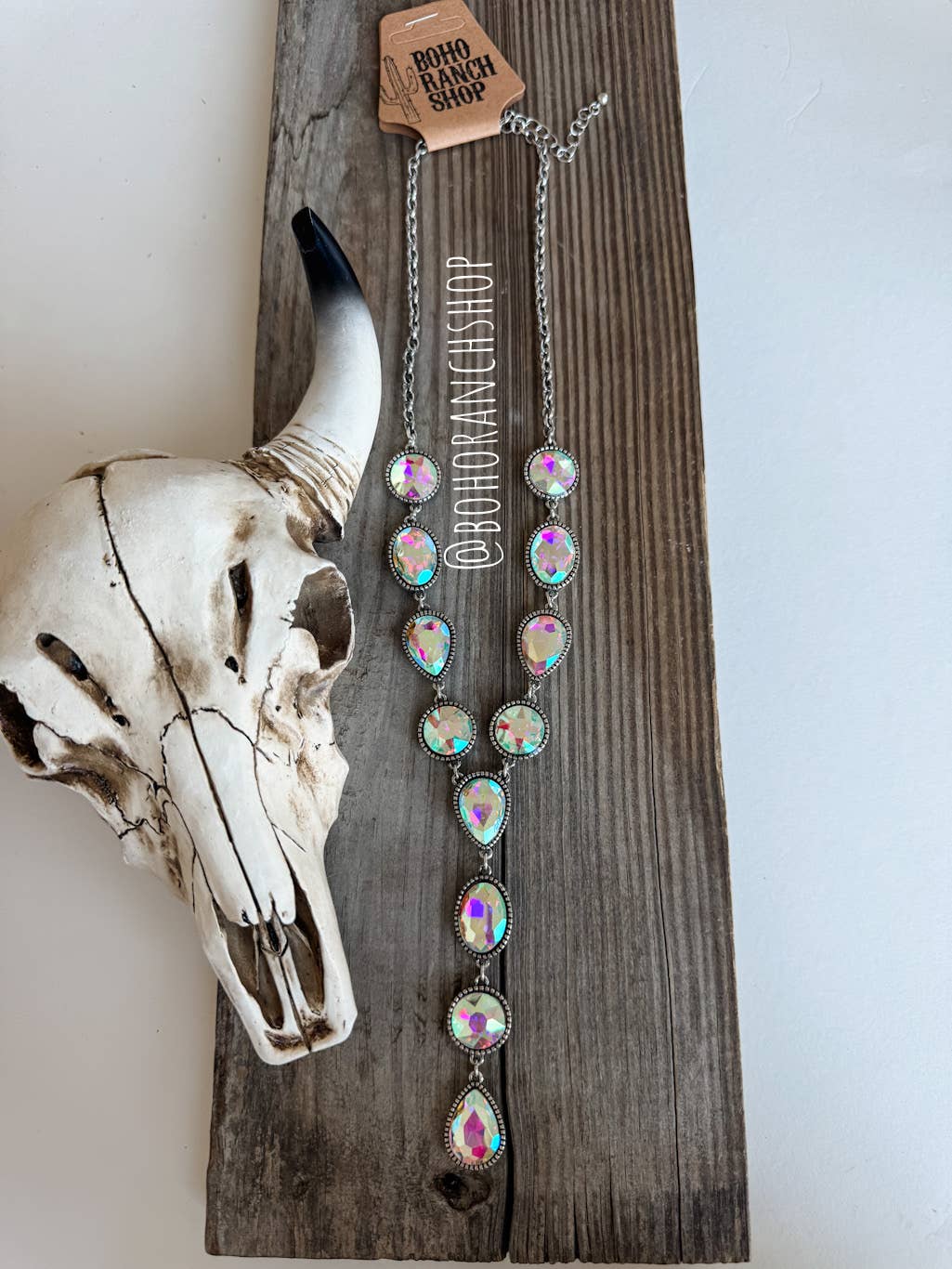 Western Clear Glass Stone Y Necklace 
