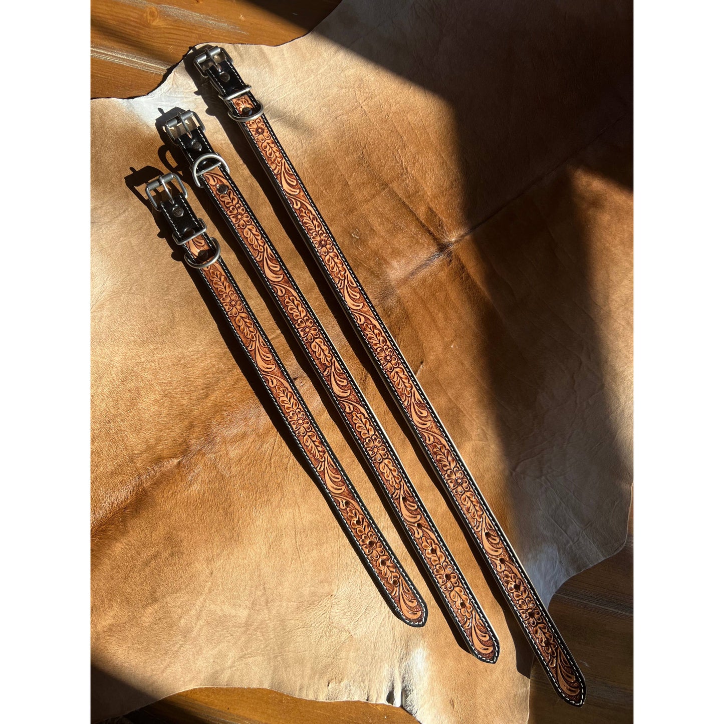Tooled Leather Western Leather Padded Dog Collar White