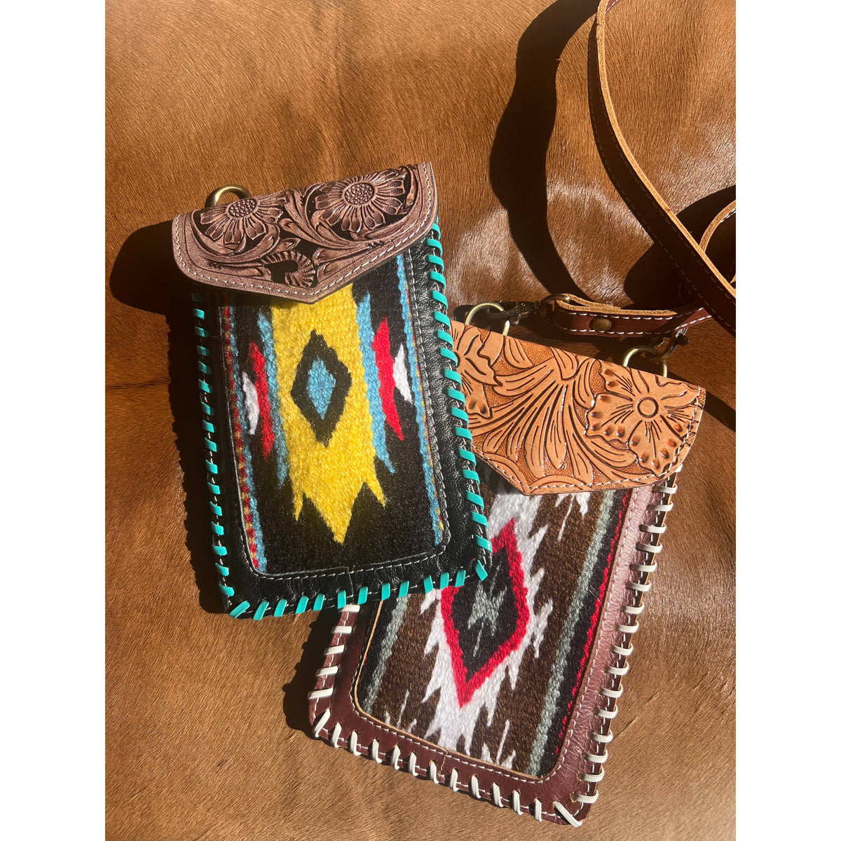 Western Tooled Leather Saddle Blanket Cell Phone Purse
