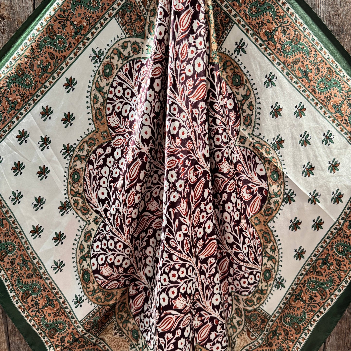 Green, Plum and Tan Floral Wild Rag - Western Scarf