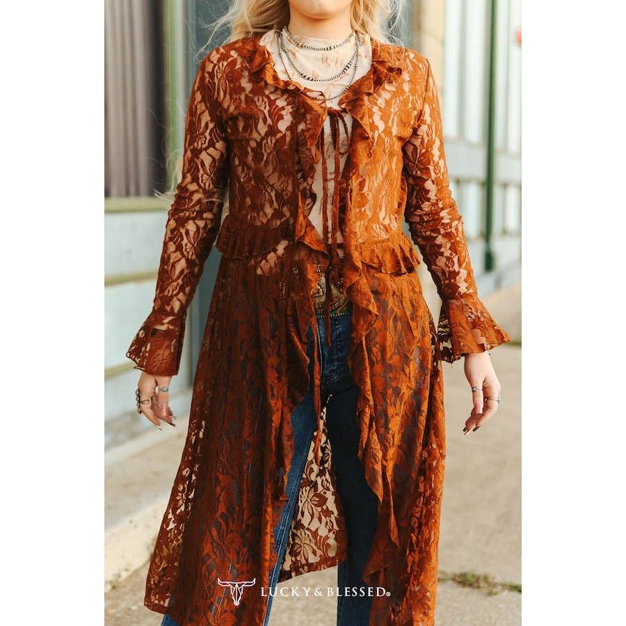 Brown Ruffle Vintage Front Tie Duster