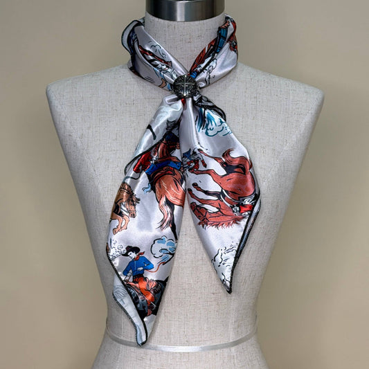 AVS-7052 WESTERN VINTAGE PRINT SILK WILD RAG 28X28