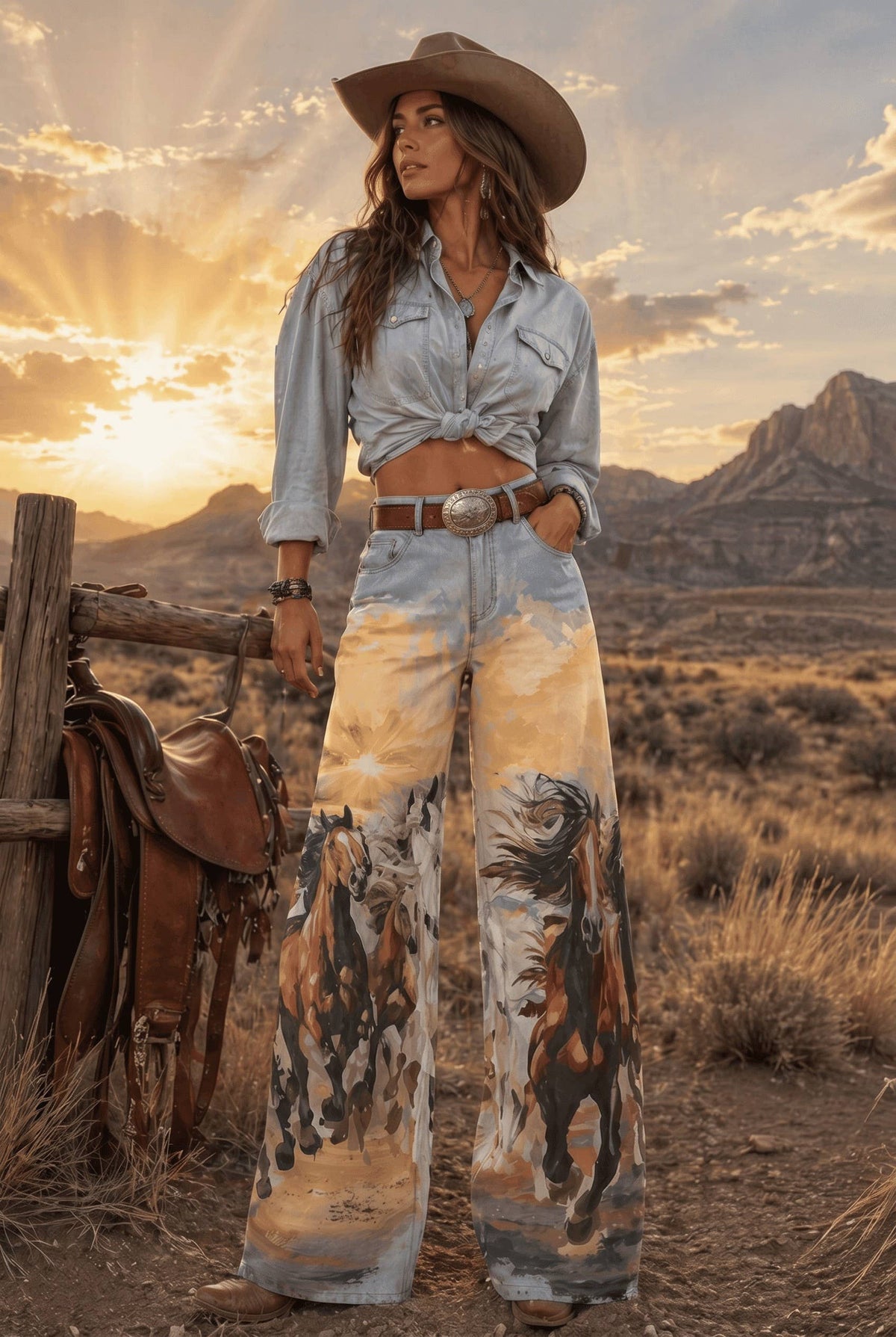 Vintage Horse Stretch Western Denim Jeans BYL81313P
