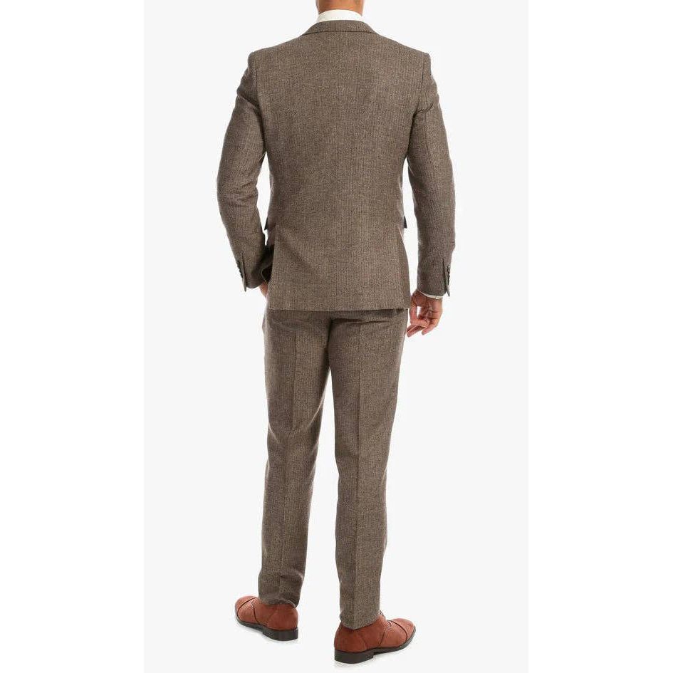 York Brown 3 Piece Herringbone Suit