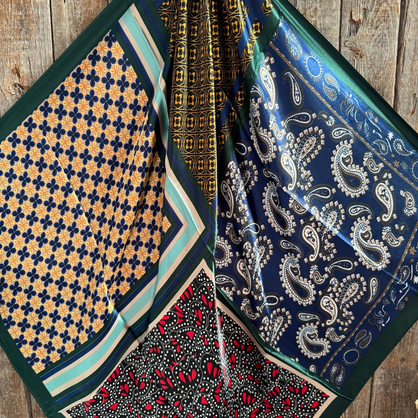Green and Blue Multi Patterned Wild Rag - Western Scarf