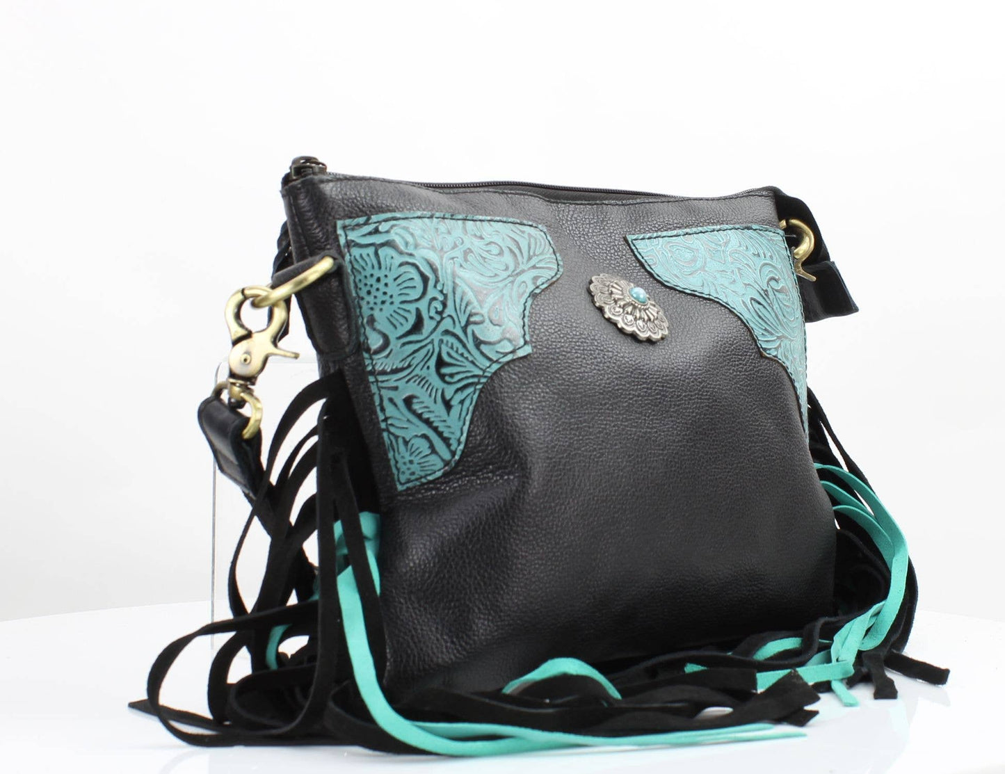Fringe Concho Crossbody w/ Turquoise Accents # AB 2403