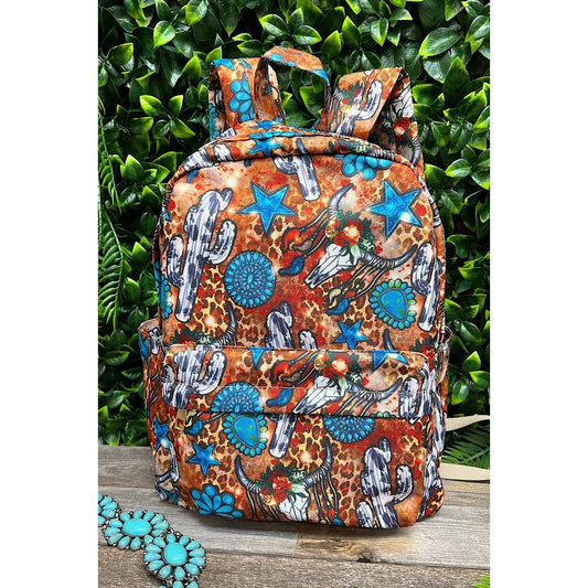CONCHO, STAR & COW CACTUS PRINTED SMALL SIZE BACKPACK.