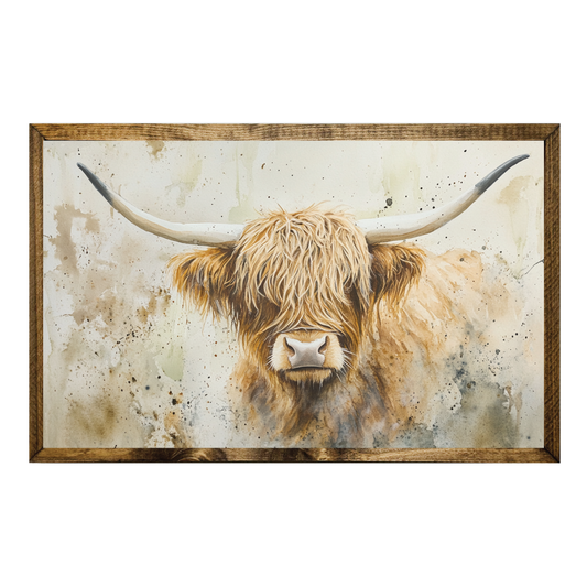 TIMBERLAND FRAME HIGHLAND LONGHORN COW–RUSTIC WESTERN HOUSE