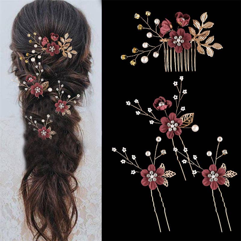Pearl Flower Bridal Wedding Comb Hairpin in Solid Copper