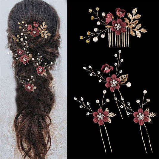 Pearl Flower Bridal Wedding Comb Hairpin in Solid Copper