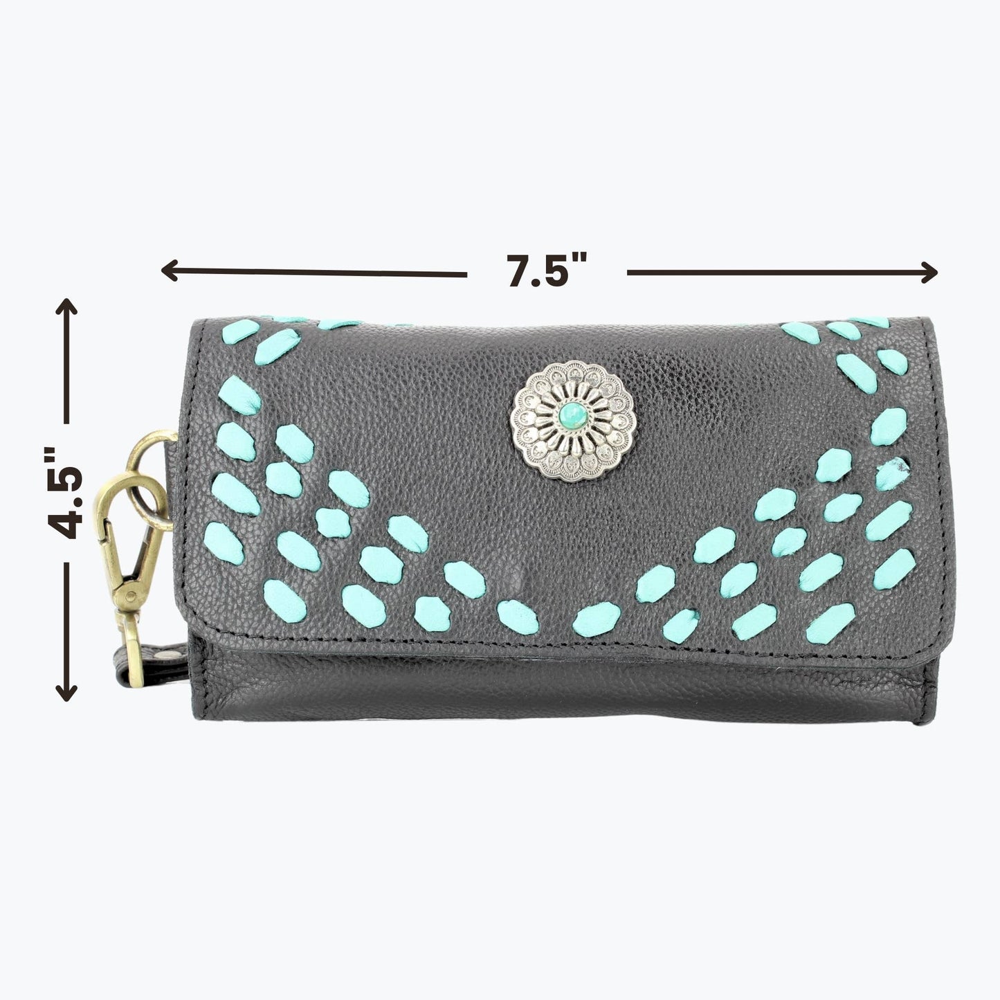 Womens Concho Flap Over ClutcH w/ Turquoise Accent ABLW-1005