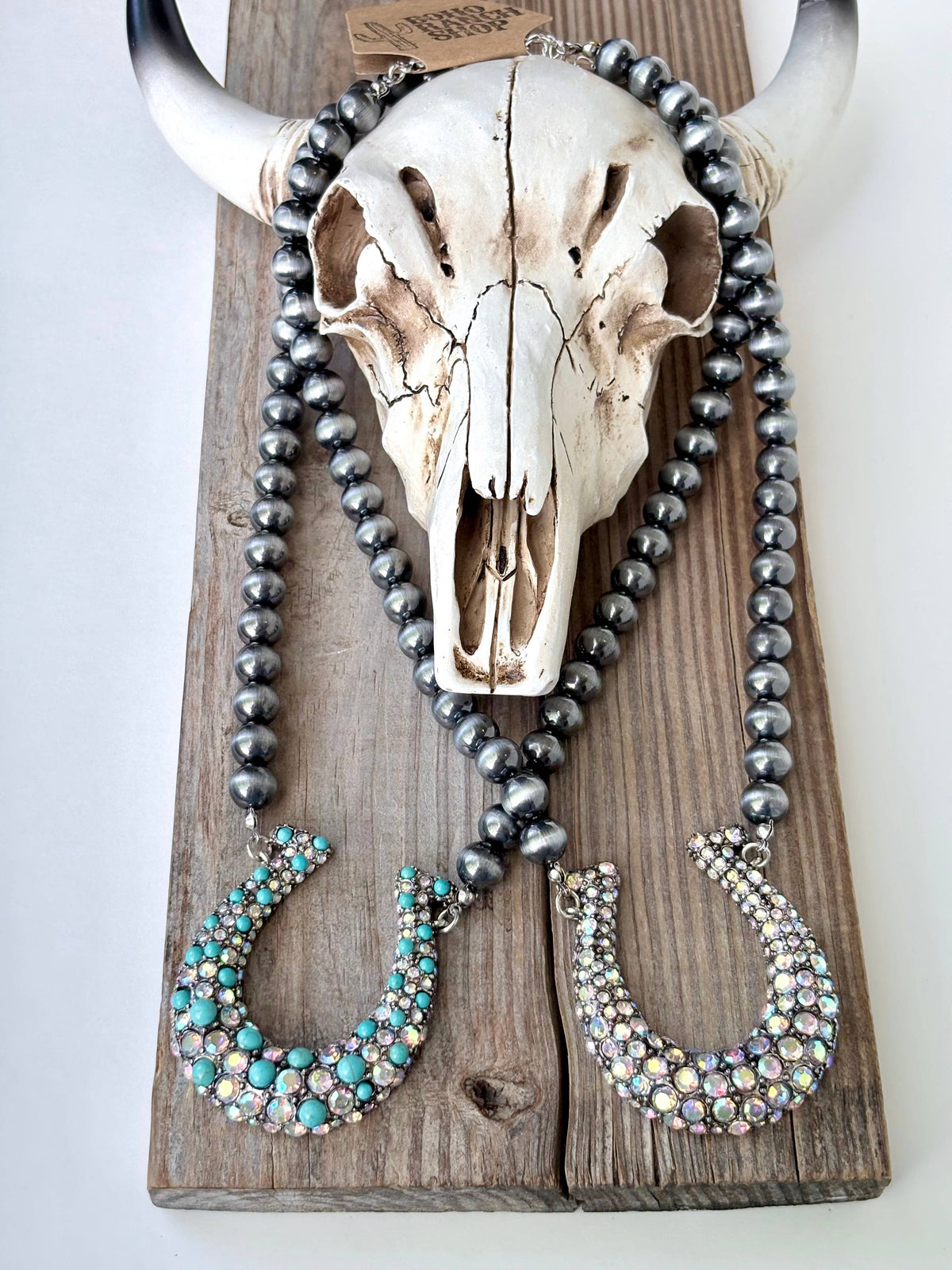 Western Navajo Pearl Rhinestone Horseshoe Necklace