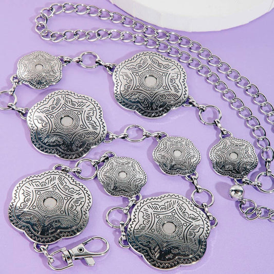 Intricate Engraved Western Concho Chain Belt