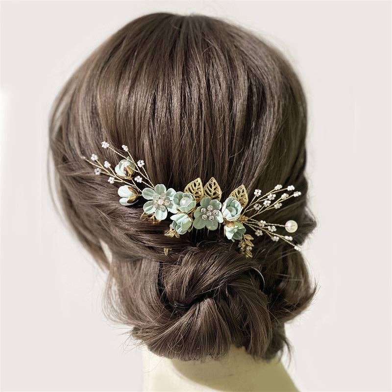 Pearl Flower Leaf Bridal Wedding Hair Clip in Solid Copper