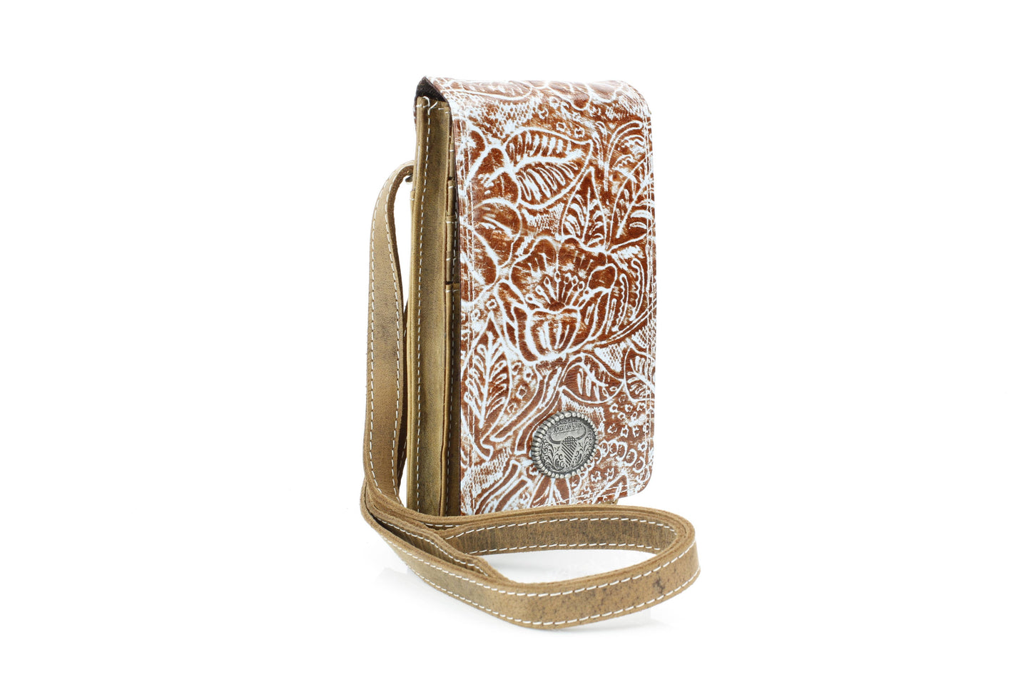 Women Messenger Bag w/ Floral Leaf Embossed Flap AB 01 2508